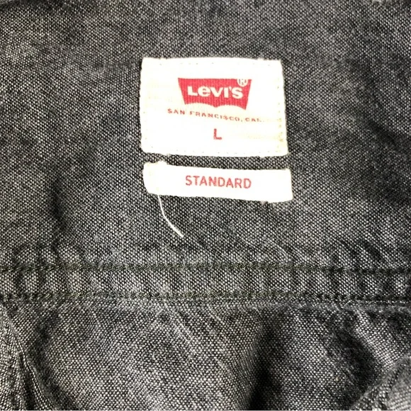 Levis Mens Large Gray Casual Button Down Short Sleeve Shirt, Standard fit - Picture 3 of 7